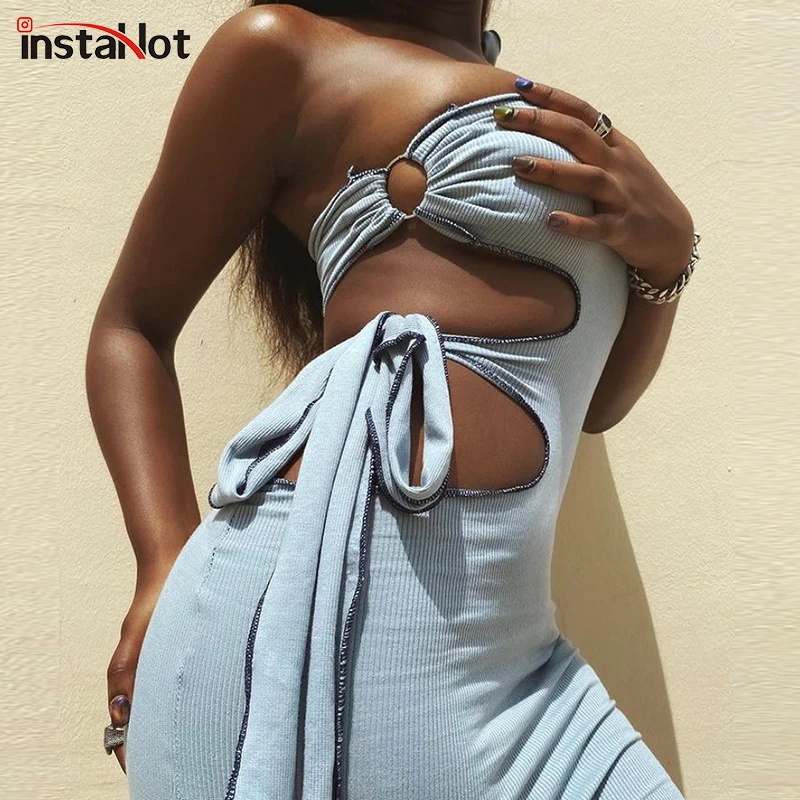 InstaHot женское открытое Бандажное Повседневное платье Клубные вечерние