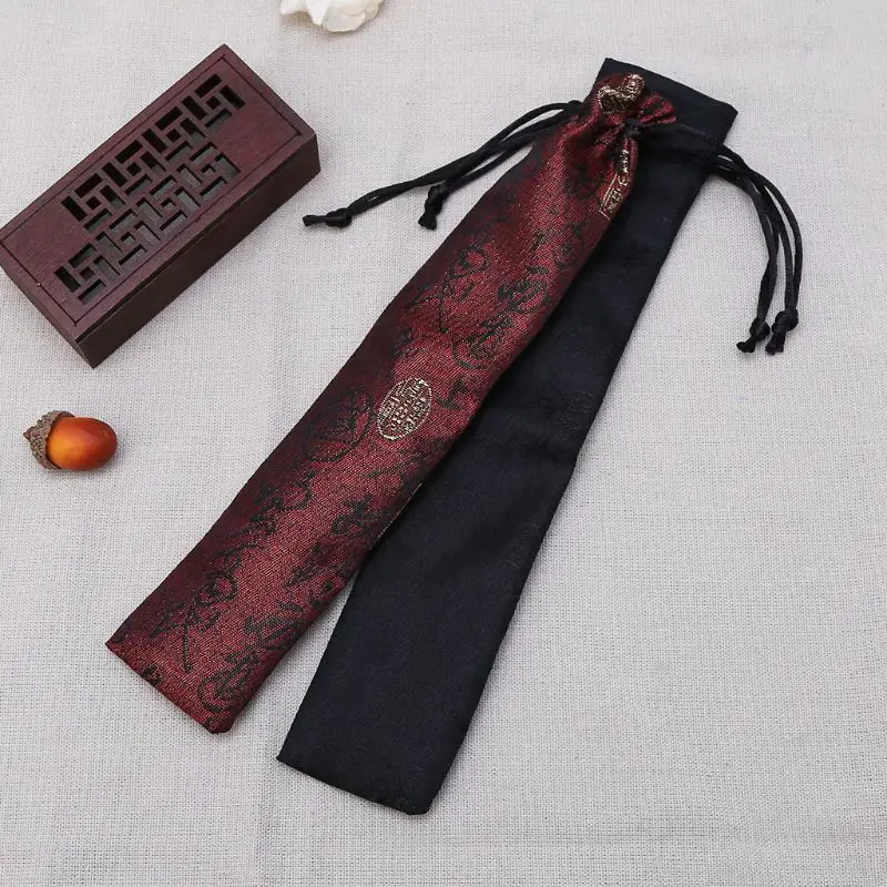 Chinese Calligraphy Style Decorative Folding Hand Fan Bag Gifts Protector Pouch 