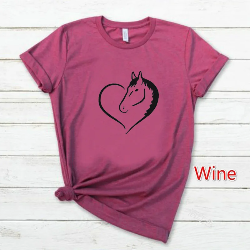 

Heart Horse Print T Shirt Women Short Sleeve O Neck Loose Tshirt 2020 Summer Women Tee Shirt Tops Camisetas Mujer