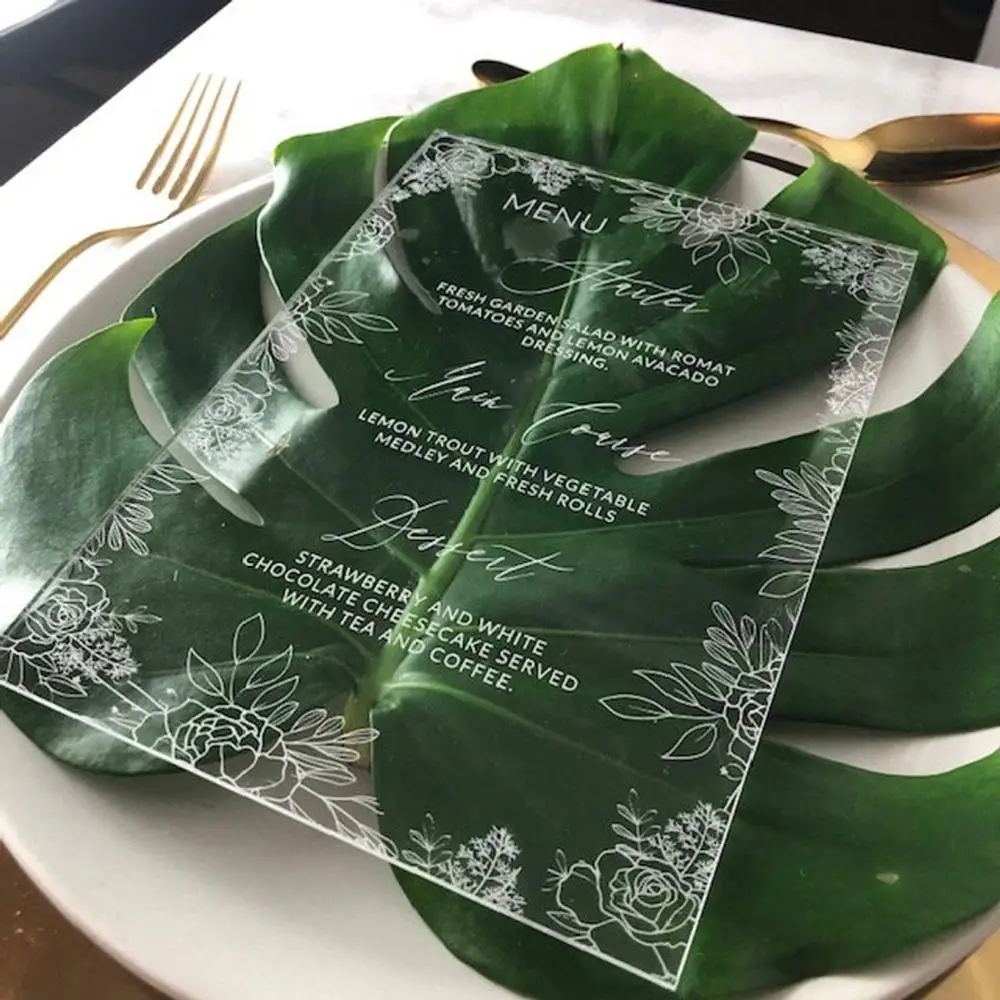 Меню свадебного стола цветочное акриловое свадебное меню плексиглас