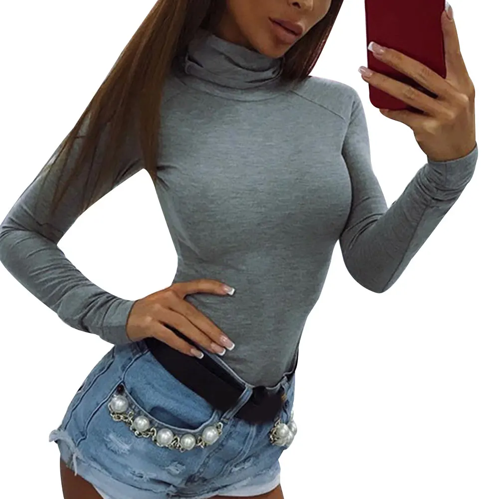 2019 новые женские модные однотонные рубашки с высоким воротником и длинными