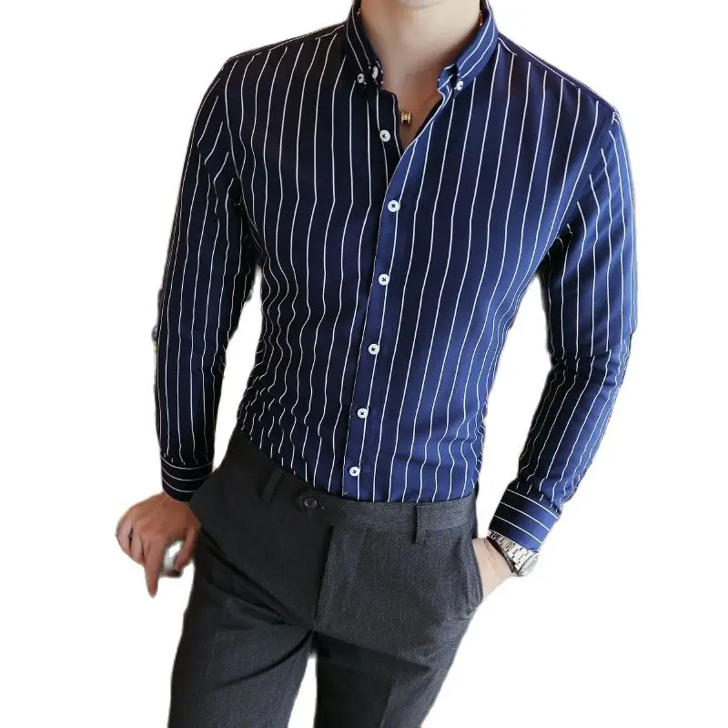 Рубашка мужская деловая в полоску модная повседневная приталенная Элегантная