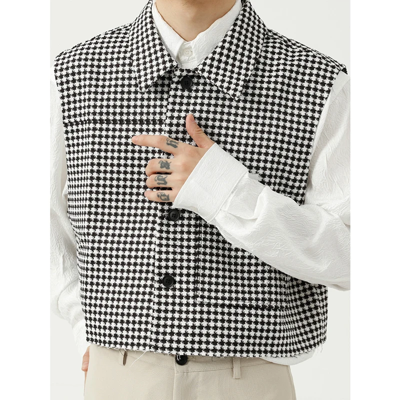 Жилет IEFB мужской Клетчатый без рукавов свободный однобортный жилет в Корейском