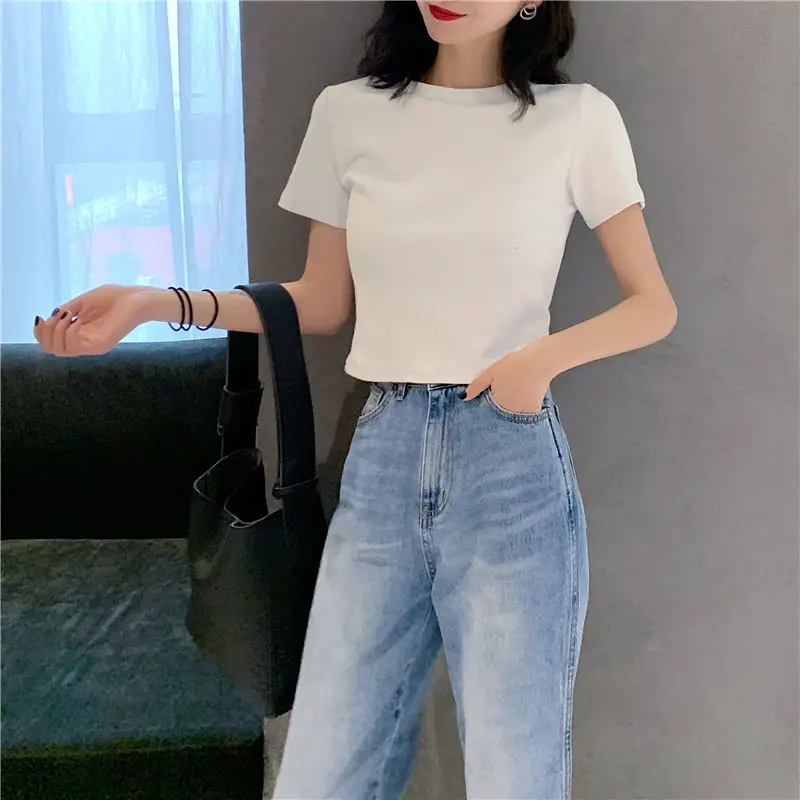 

Kawaii E Girl Ropa Anime Tshirt Clothes Tops for Women Summer Live Broadcast Tight-Fitting Dew Navel Tops Short Sleeve Tees