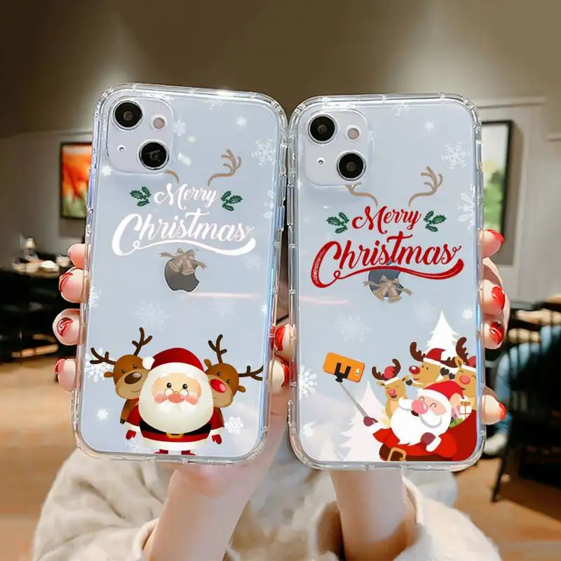 

Santa Claus christmas Phone Case For iPhone 13 12 11 8 7 Pro Max Plus X XS XR MINI transparent clear New coque shell funda