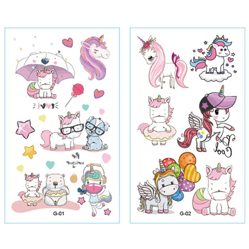 10pcs cute Cartoon Unicorn Tattoo For Kid Cute FakeTaty Tatouage Temporaire Body Art Waterproof Temporary Sticker | Дом и сад