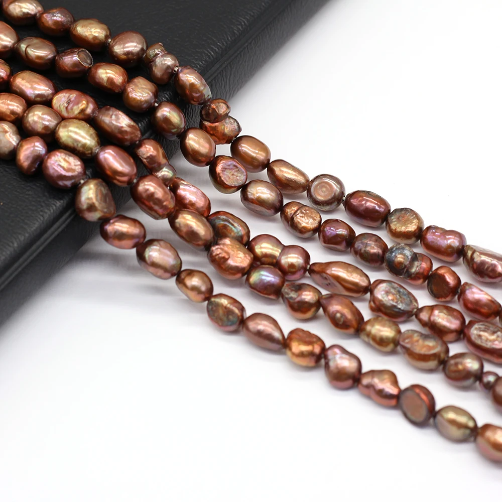 

Natural Freshwater Pearl Coffee Straight Hole Double-sided Light Beads 7-8mm for Jewelry MakingDIY Necklace Accessories 36CM 1PC