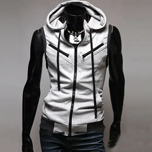 

Mens Hooded Sleeveless Zip Casual Sweatshirt Hoodies Jacket Vest Waistcoats Top Men Clothing Sweatpants and Hoodie Set
