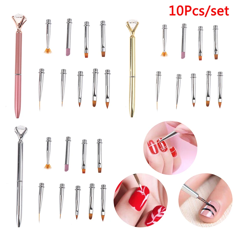 10 шт./компл. кисть для дизайна ногтей металлический кристалл сменные головки