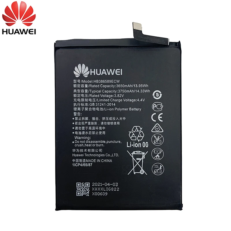 100% Оригинальный аккумулятор Hua Wei HB386589ECW для Huawei Honor 8X 3650 мАч View 10 Mate 20 Lite P10 Plus P10Plus