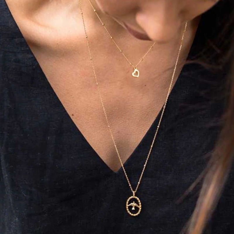 

GS Genuine 925 Sterling Silver Hollow Heart Star Pendant Necklace For Women Gift Beads Chain Necklace Clavicle Fine Jewelry