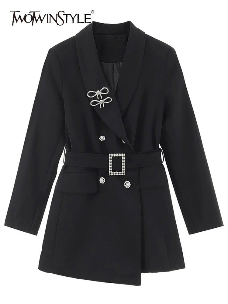 

TWOTWINSTYLE Korean Fashion Black Patchwork Bowknot Blazer For Women Notched Collar Long Sleeve Solid Blazers Female Clothes New