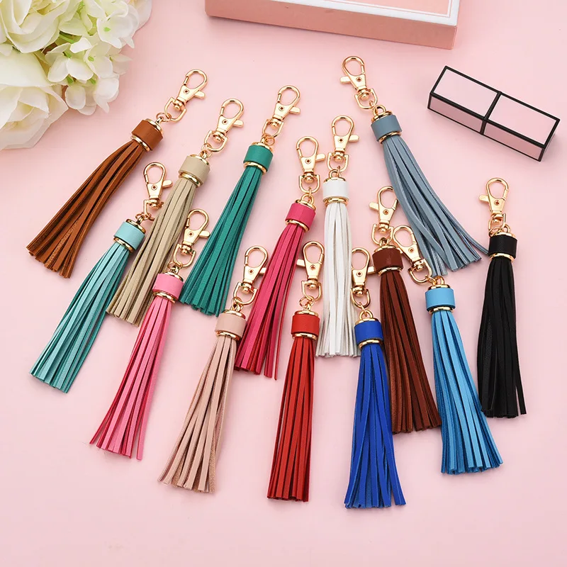 

Fashion Tassel Key Chain Women Bag Pendant PU Leather Tassels Car Key Ring Fringe Jewelry Trinket