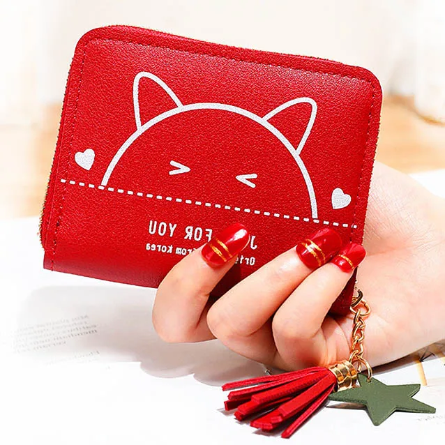 Женские кошельки женские с милым рисунком кота мини сумки короткие на молнии