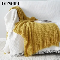 tongdi soft warm lace fringed knitting wool thin throw blanket pretty gift luxury decor for girl all season handmade sleeping