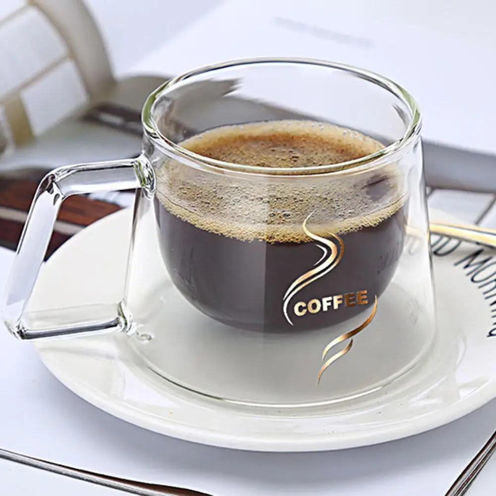 

Double Bottom Mug Glass Coffee Term High Borosilicate Fashion Mug Coffee Cup Cup Square Double-layer Gram HOT