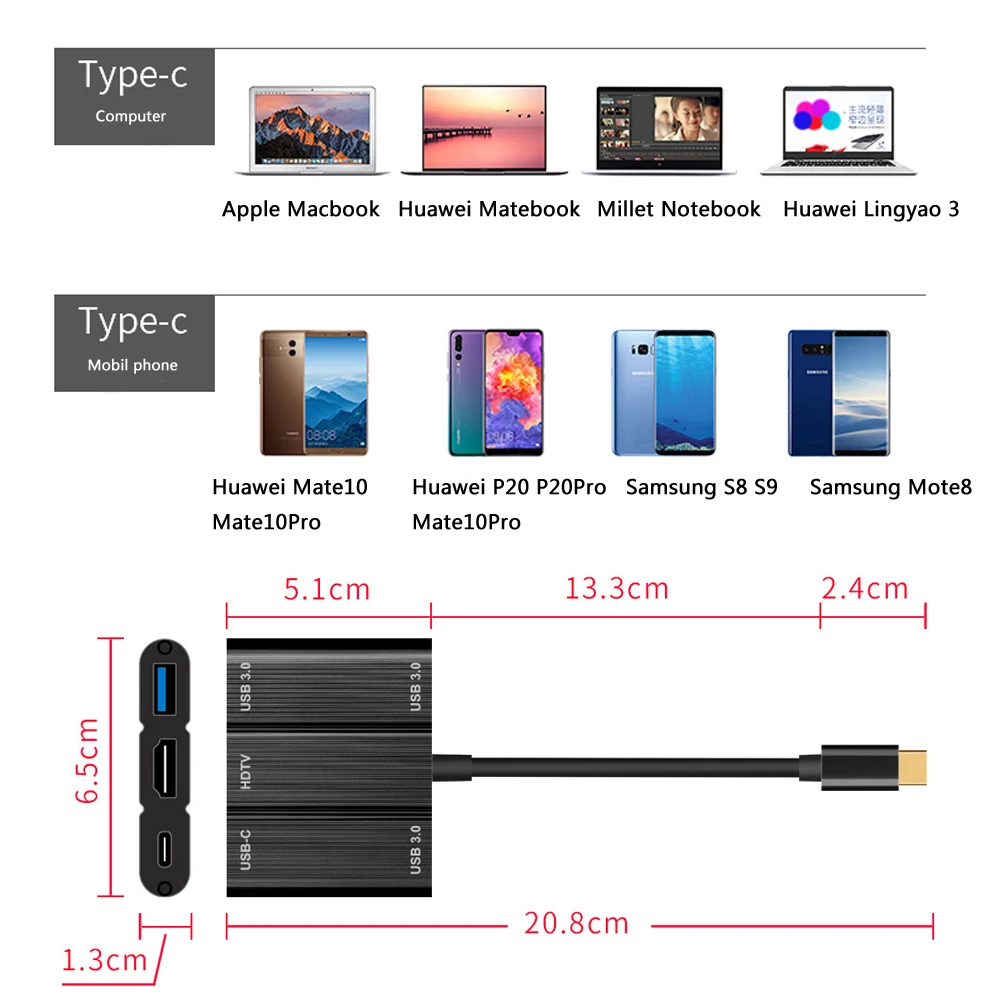 Кабель переходник 5 в 1 с портом USB 3 папа на HDMI 0 типа C мама для зарядки HDTV|USB-хабы| |