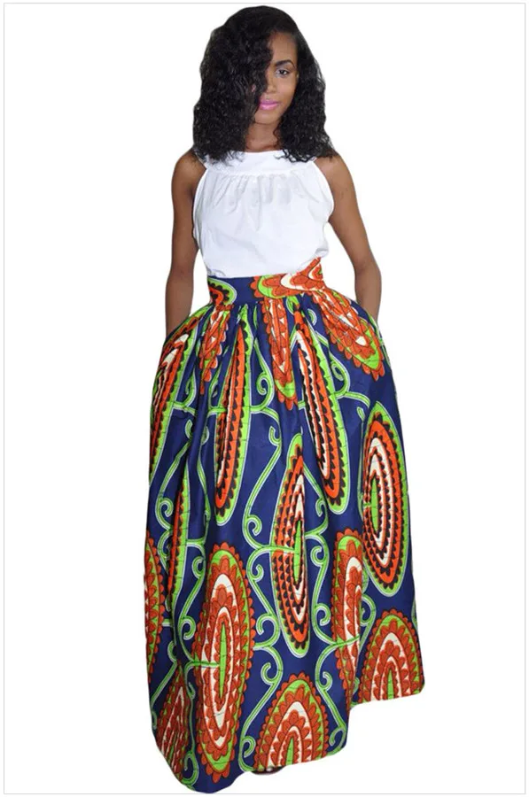 

New Spring Summer Women Long Skirt Fashion Bohemian Big Swing African Print Skirts Casual Elastic Waist Maxi Floor Length Skirt