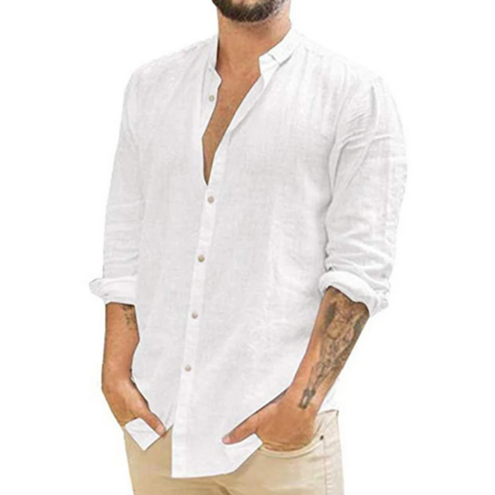 

Long Sleeve Shirts Men Fashion Autumn Spring Clothes Stand Collar Men Shirt Solid Color Casual Camisas Para Hombre Mens Shirt