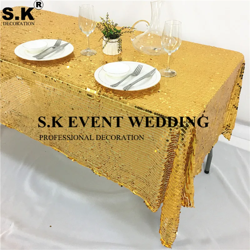 

Gold Color 9mm Big Sequin Table Cloth Rectangle Tablecloth For Wedding Banquet Event Decoration