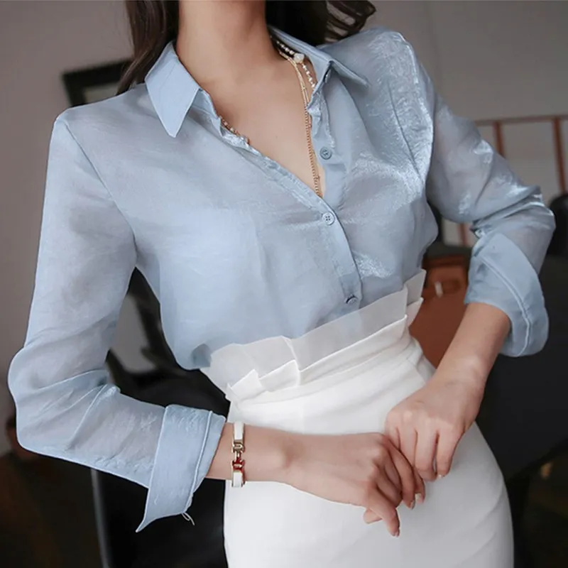 Women Skirt 2 Piece Set Fashion Blue OL Slim Shirt Office Lady Casual and White Bodycon Work Spring Fall New |