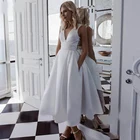 Трапециевидные Свадебные платья длиной до щиколотки, атласные свадебные платья с аппликацией, свадебные платья, свадебные платья