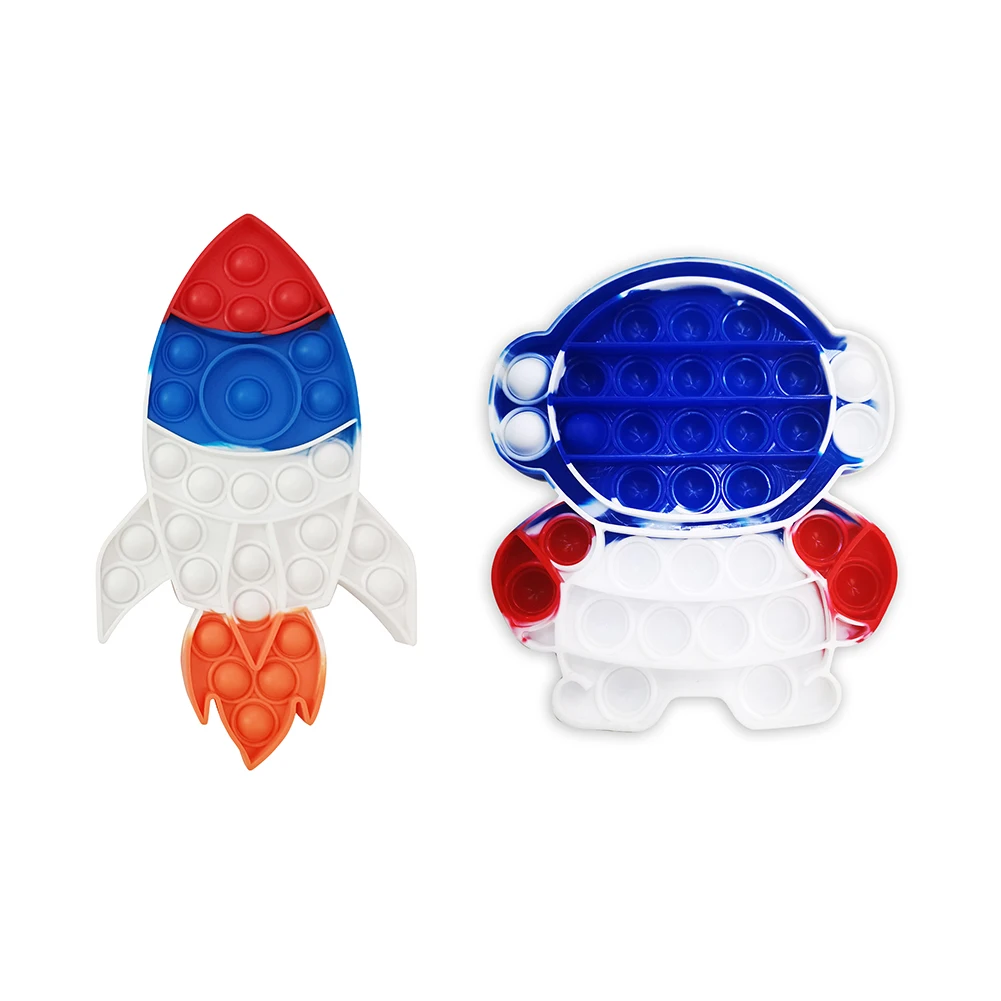 

Silicone Tie Dye Rocket Astronaut Push Bubble Sensory Fidget Toys Reliver Stress Autism Adult Kid Decompression Toys Gift