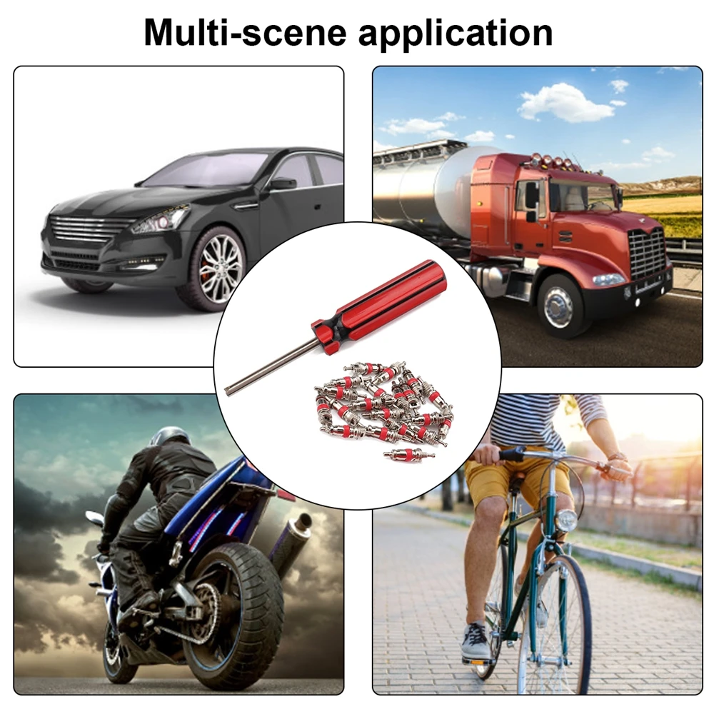 

1 Set Valve Core Remover Tool Tire Valve Service Kit 20 Valve Cores 1 Valve Stem Screwdriver Tire Repair Tool for Car Bike Bus