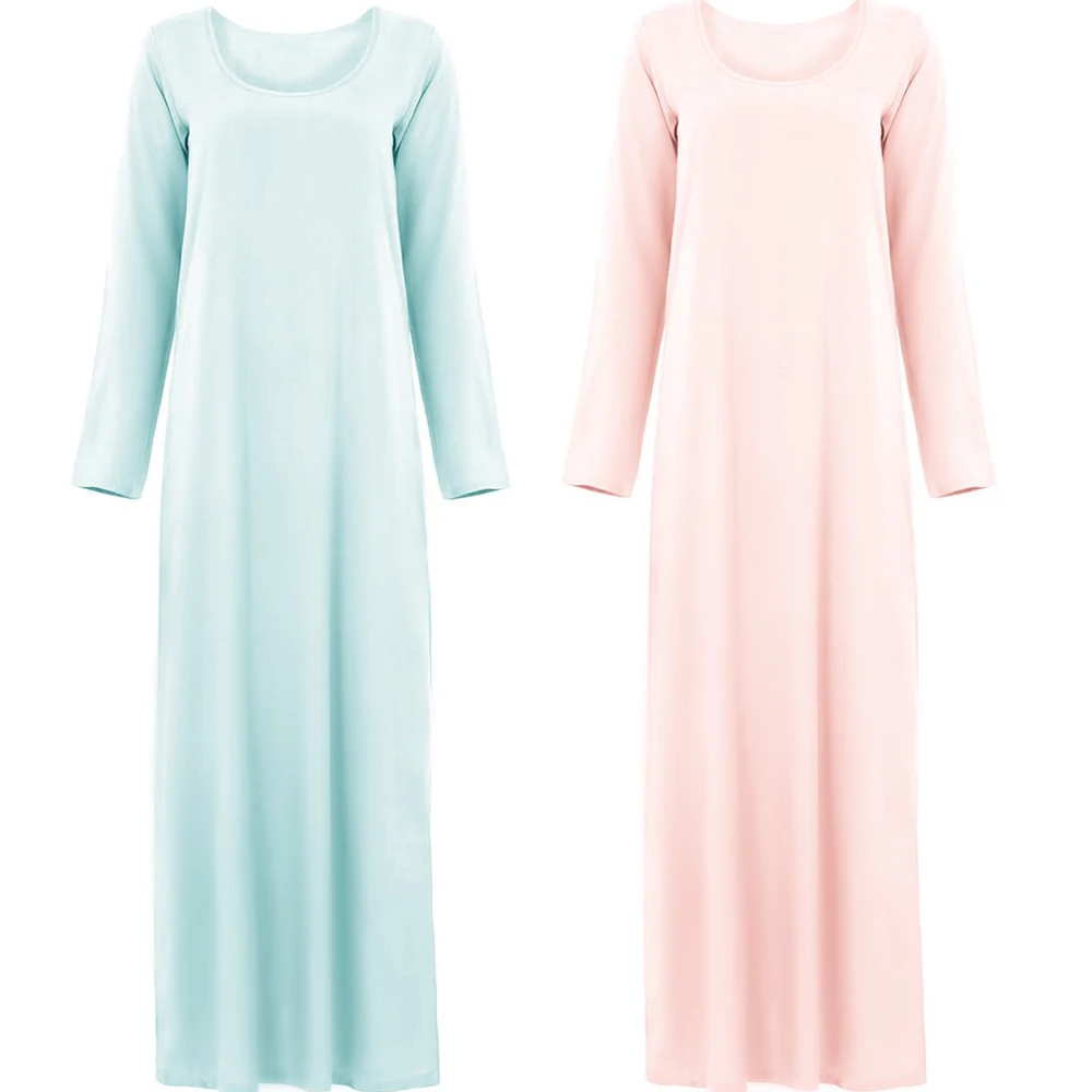 muslim solid basic bottoming dress women 95% cotton simple inside dresses dubai arab turkish caftan hijab islamic clothing | Женская