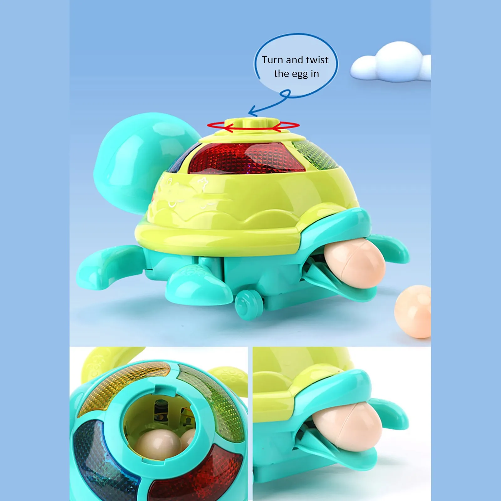 

2021 Musical Glow Tortoise Laying Eggs Toys Lovely Moving Turtle Baby Puzzle Electric Crawling Learning Crawl Guide Kids Gifts