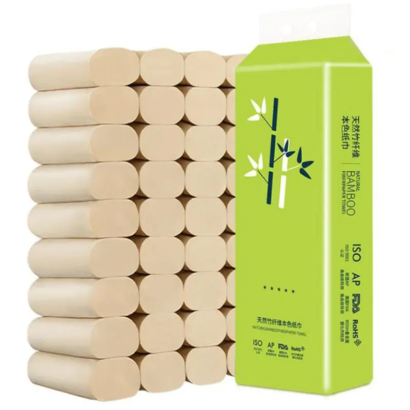 

16 Rolls Natural Bamboo Pulp Roll Paper Toilet Paper 4 Layer Thickened Strong