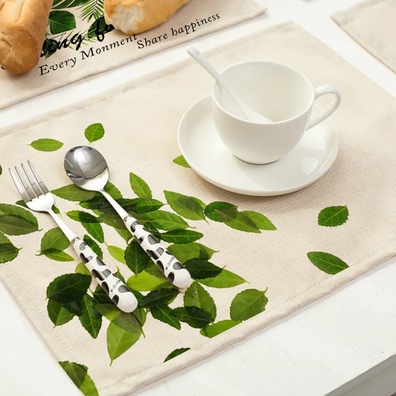 Креативные столовые приборы с принтом зеленых листьев Западный пищевой коврик
