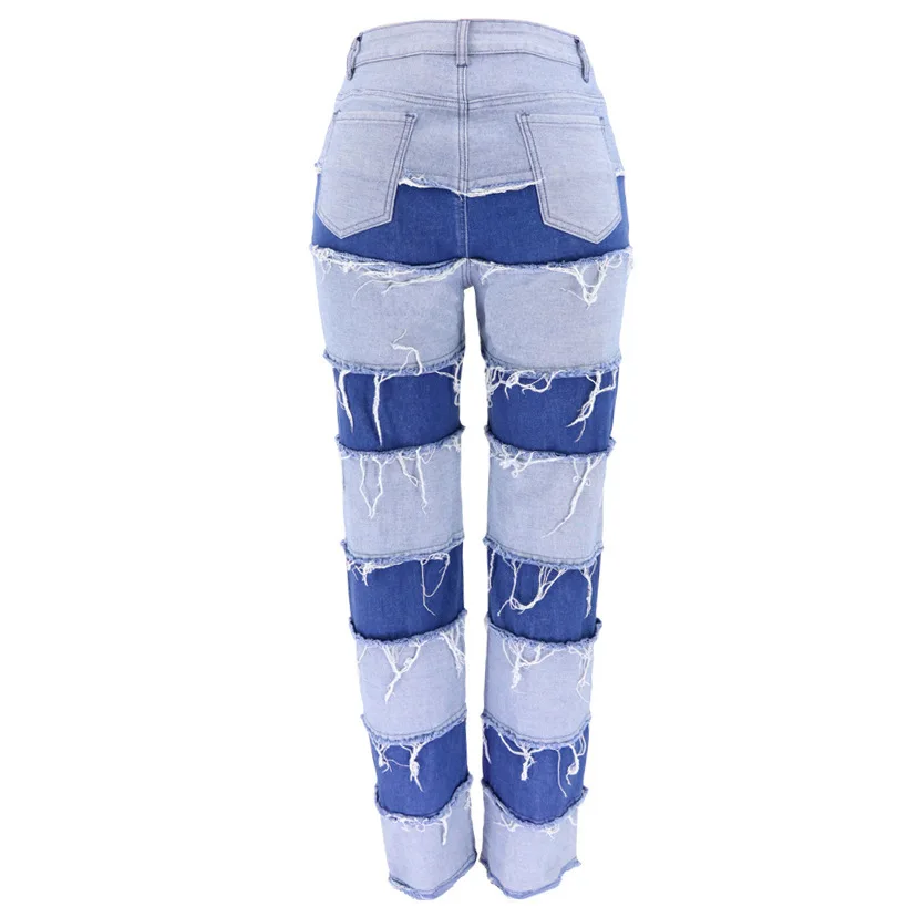 

2021 Women Jeans Feminino Spring Autumn Splicing Contrast High Waist Female Paneled Denim Pants Trousers Plus Size Jean femme