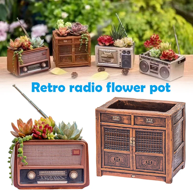 

Старомодные Ретро радиоукрашения, электрические цветочные горшки смоляные горшки для цветов, суккулентов, цветочные горшки, украшение из с...