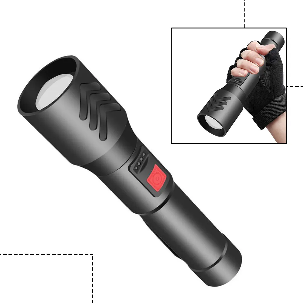

LED Torch USB Rechargeable Super Bright Flashlight 5 Mode Camping Torch with Power Display Camping light waterproof Zoomable