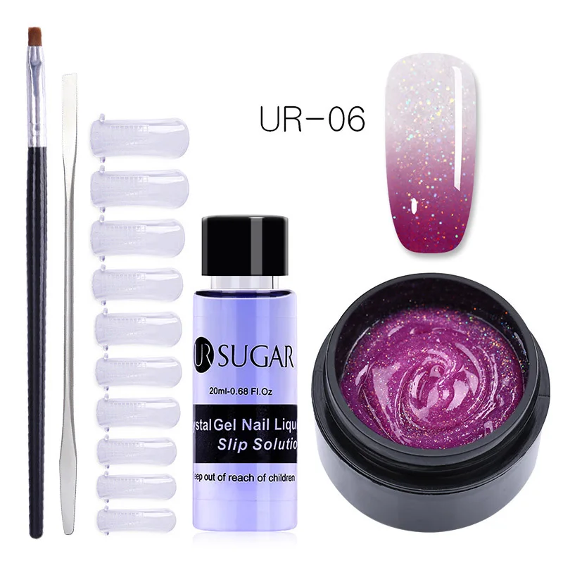 5Pcs set 6 UR SUGAR 15 мл голографический Блестящий Быстрый строительный поли набор для маникюра гель-лаком тепловой поли гель продлевающий половой акт лак кончик ногтей строительный УФ-гель - Цвет: 5Pcs set 6