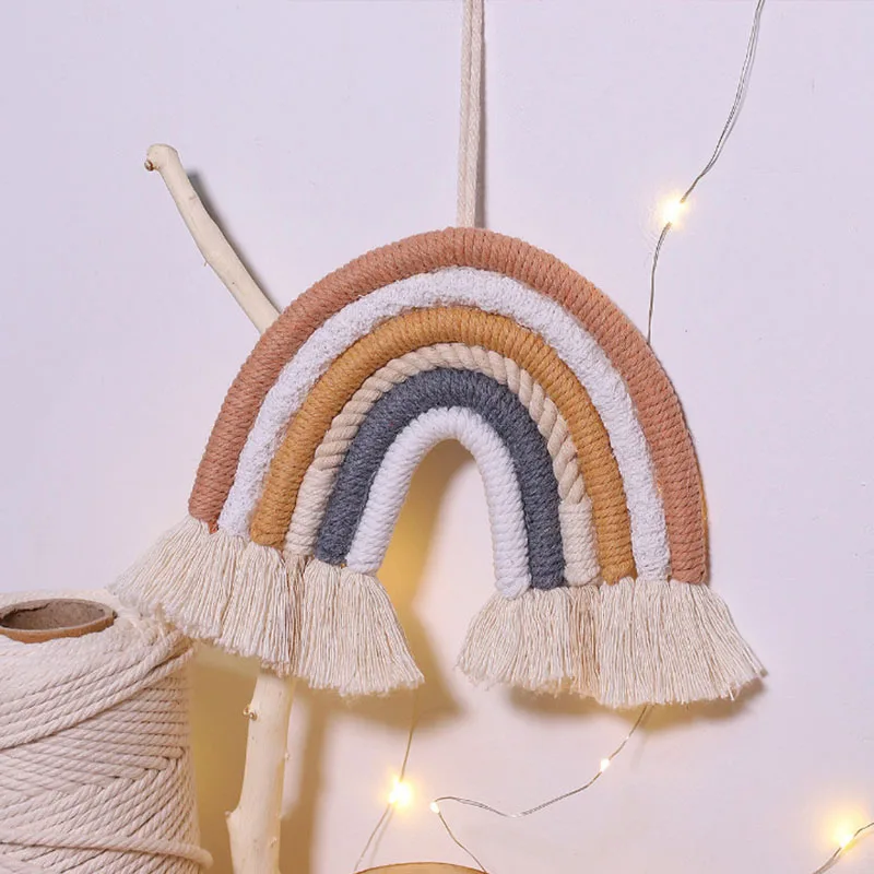 

Скандинавская Радужная подвесная декорация для детской комнаты, Настенный декор «сделай сам», веревка, цветная игрушка ручной работы, дома...
