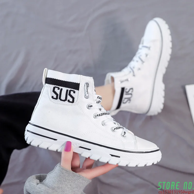 

Кеды женские с высоким верхом, модная спортивная обувь, универсальные, в Корейском стиле, для скейтборда