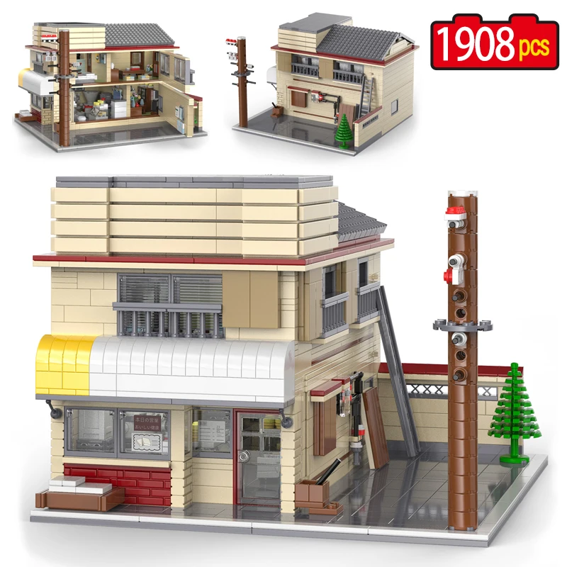 

1908pcs City Street View Japanese Style Tofu Shop Store Building Blocks Double-storey House Bricks Toys For Kids Gifts