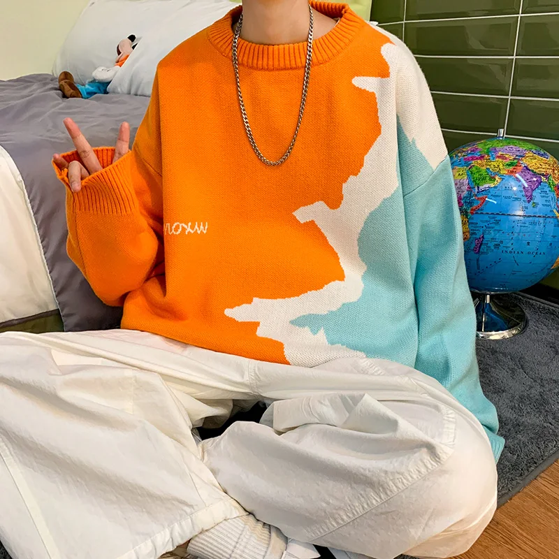 

2021 Spring Autumn Japanese Style Fashion For Men's Oversize 7XL Sweater Top Pullover Black White Print Hip Hop Streetwear