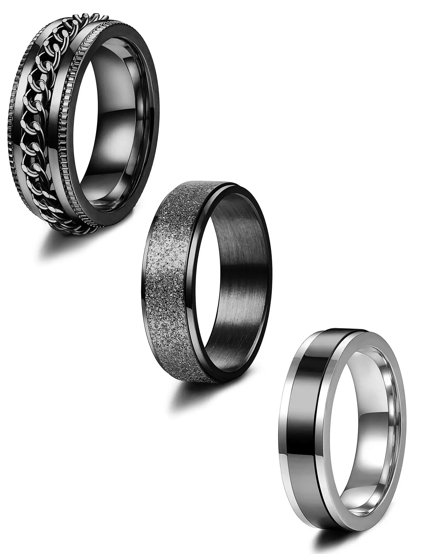 

Megin D Stainless Steel Titanium Chains Vintage Spinning Rotatable Rings Set for Women Men Couple Friends Gift Fashion Jewelry