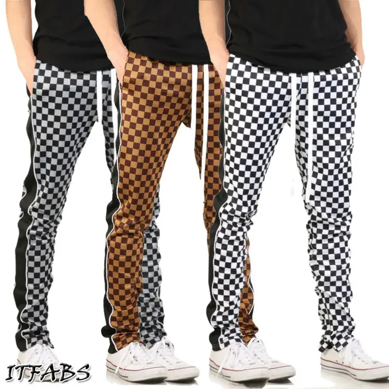 2019 новейшие мужские узкие спортивные штаны светильник клетчатые эластичные