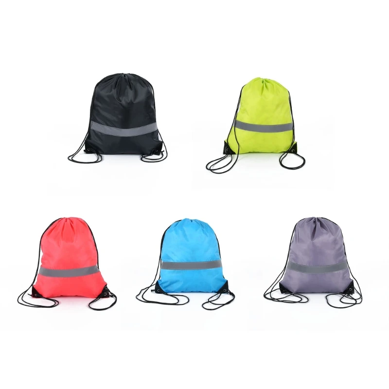 

Drawstring Backpack Bags with Reflective Strip for School Yoga Sport Gym