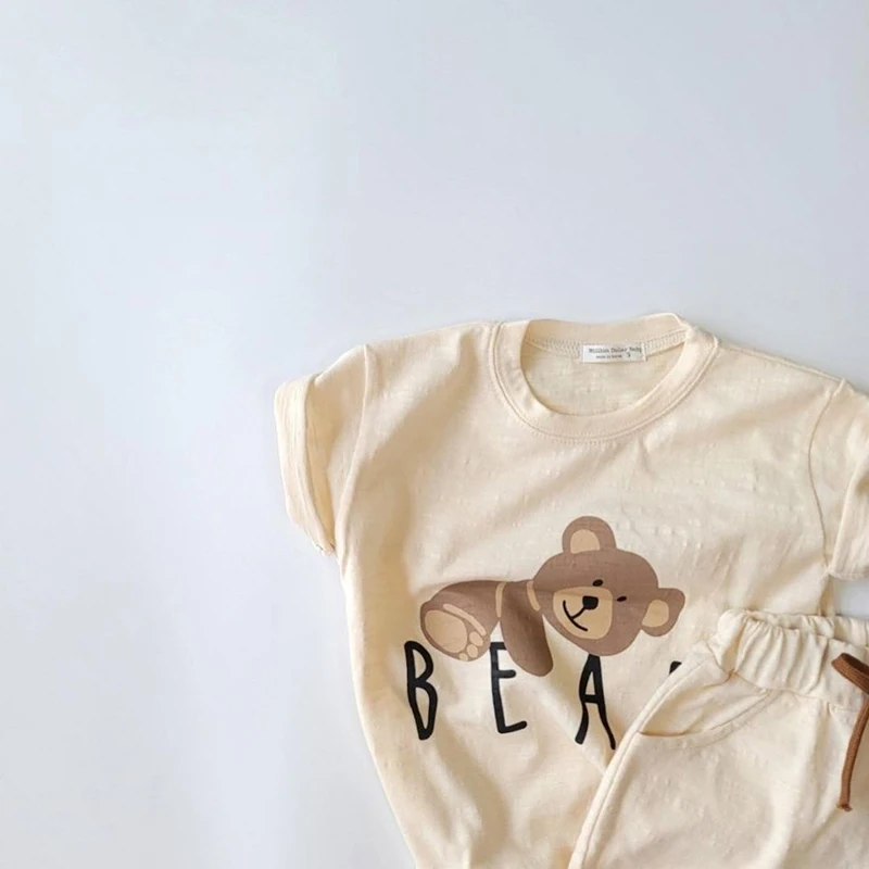 

MILANCEL 2021 Summer Baby Clothes Set Korean Short Sleeve Bear Loose T-Shirt And Cotton Shorts 2Pcs Suit