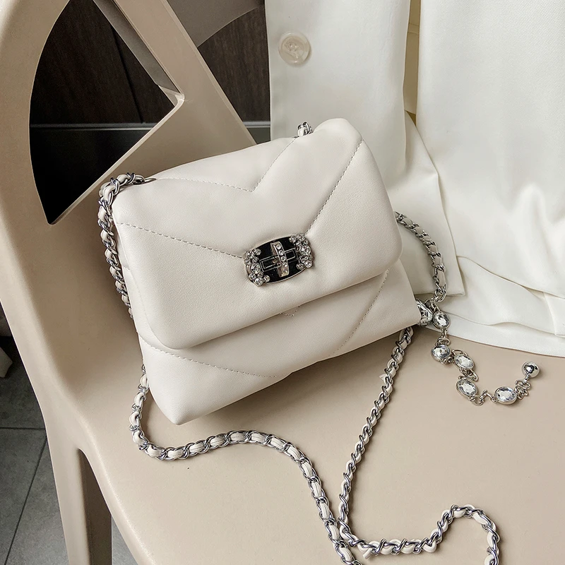 

Elegant Female Small Crossbody Bag 2022 Winter Soft PU Leather Fashion Women Handbag Diamond Lock Chain Shoulder Messenger Bags