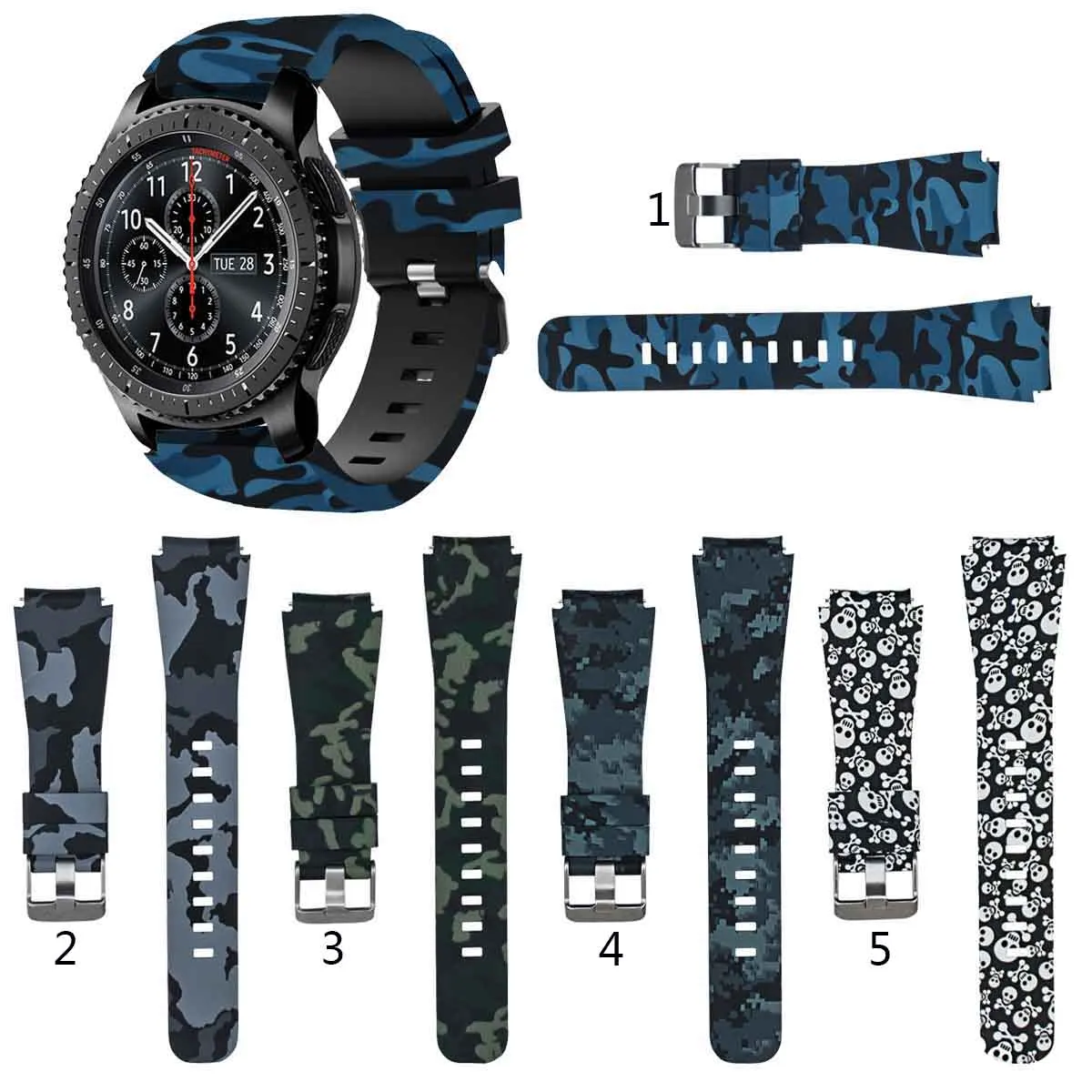 

Camo Silicone Strap Band for Samsung Gear S3 Frontier S3 Classic for Samsung Watch3 45mm/Watch 46mm Replacement band 22mm
