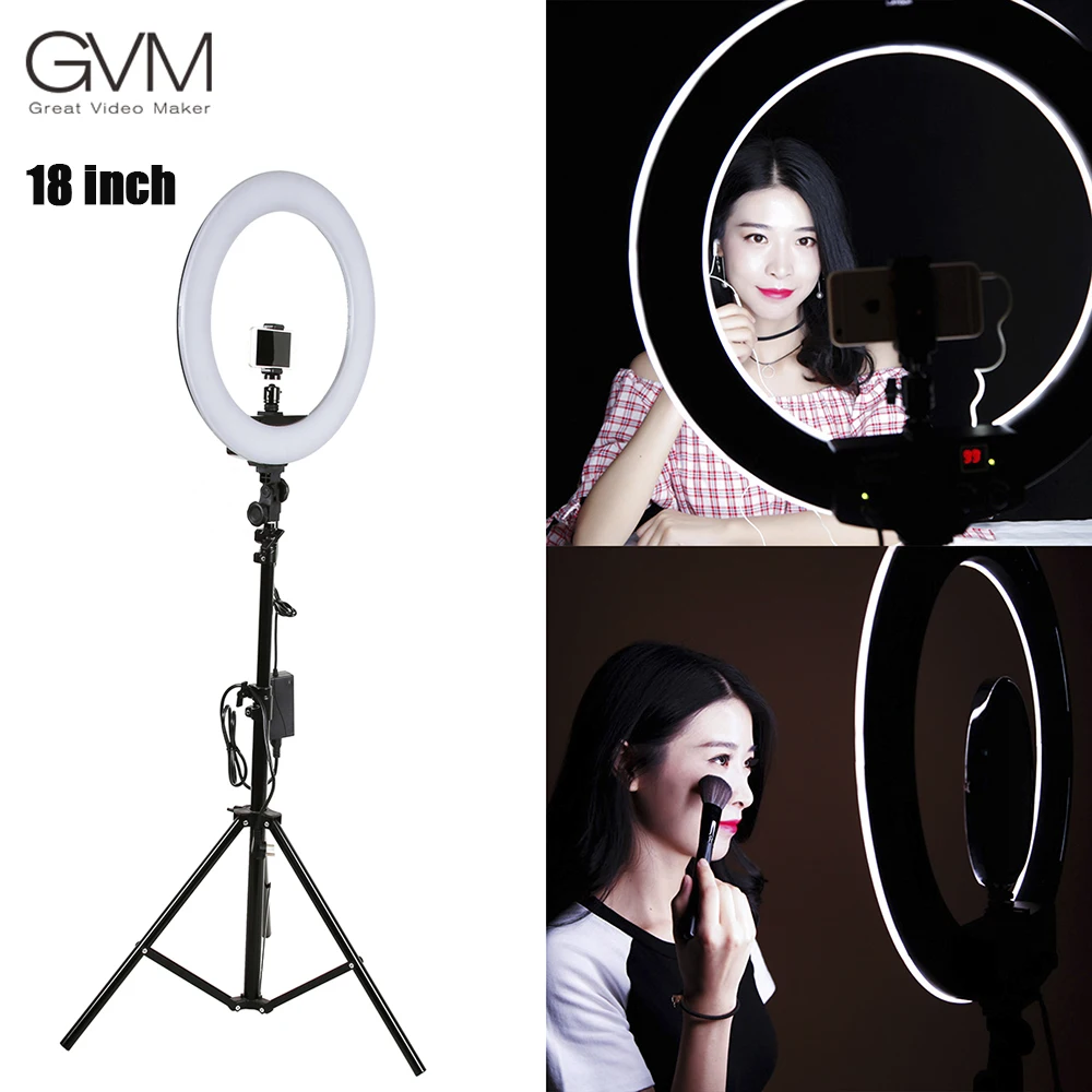 

GVM Ring Light Photography Selfie Tripod Stand Kit Bi-color 55W 18Inch Dimmable LED Lamp Phone Holder Fill Lighting For Tiktok
