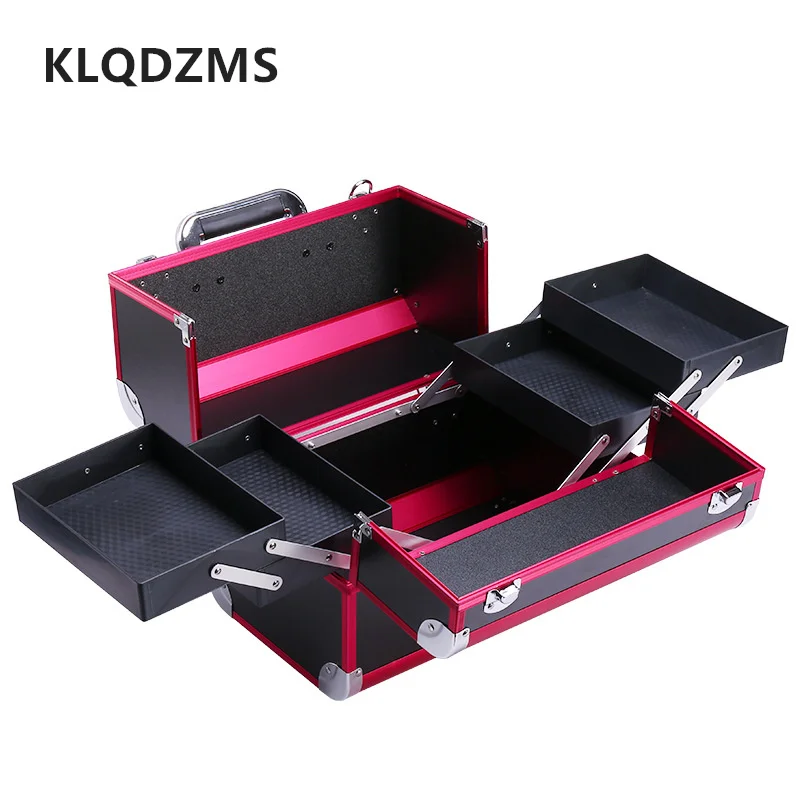 KLQDZMS Women Large Capacity Cosmetic Bags Plastic Tattoo Case Professional Nail Makeup Toolbox Handbag Cosmetic Fashion Box