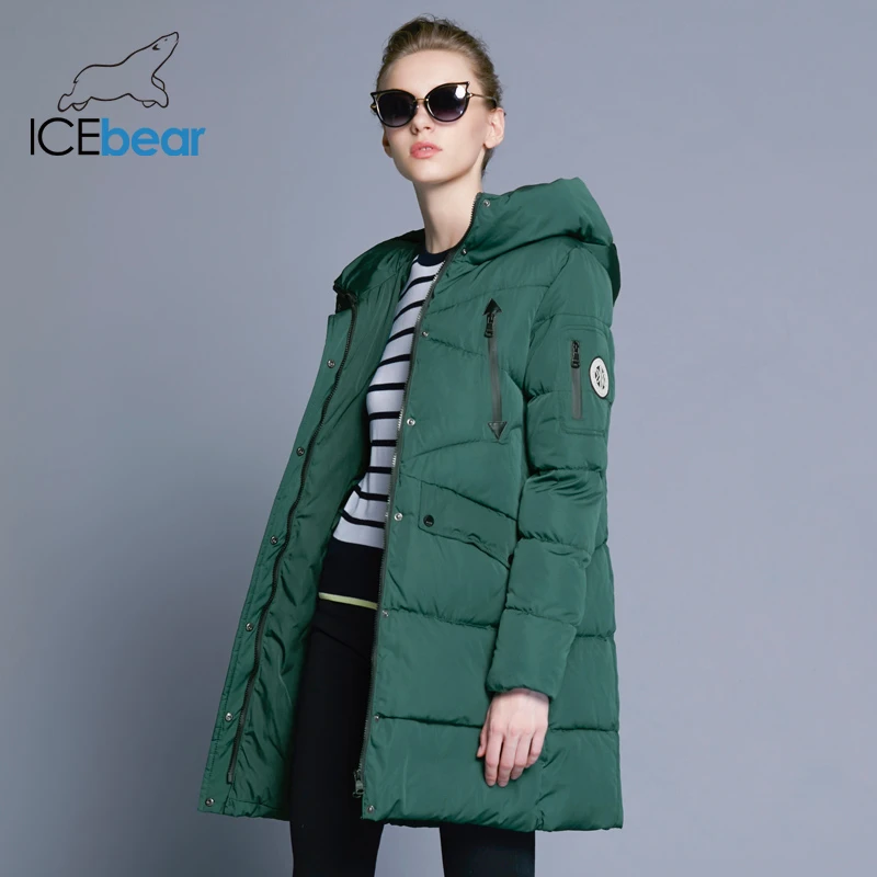 ICEbear 2019 100% полиэстер Мягкая ткань био пух пять цветов с капюшоном пальто женская