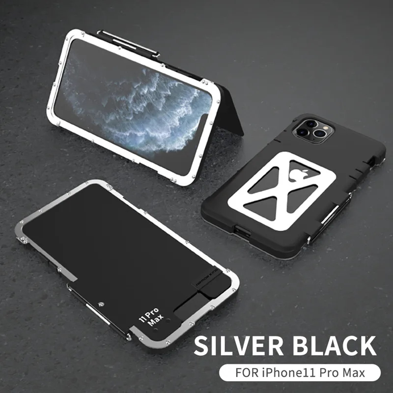 R-just Роскошный Металлический бронированный чехол Doom для iPhone 11 Pro Max X XS Max XR 7 8 Plus Life Dirt противоударный алюминиевый Броня King iron man стальная откидная крышка - Цвет: Silver Black